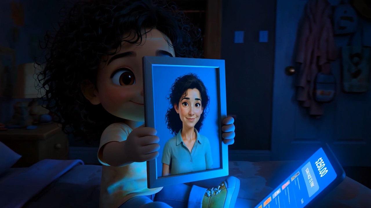 Toys: a girl holds a tablet up in the dark